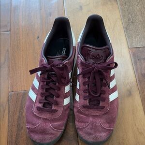 Adidas Burgundy Sneakers with White Stripes